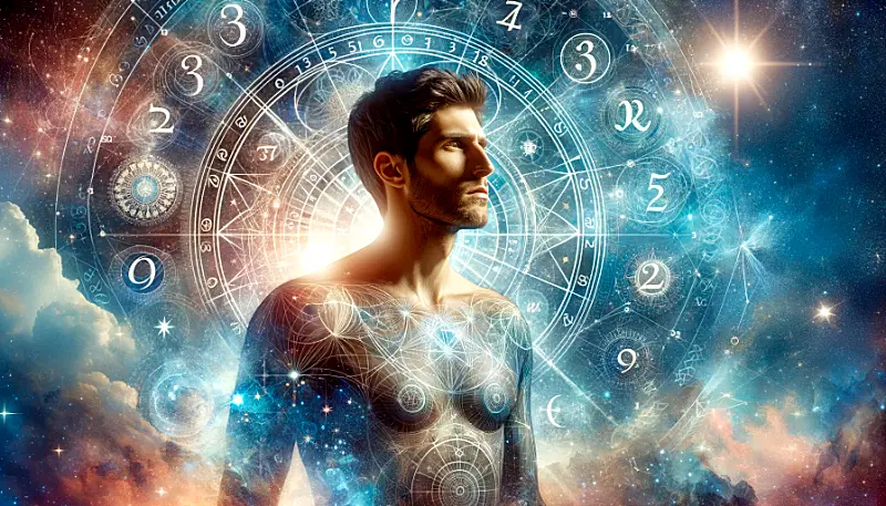 essence of empowerment The backdrop features celestial and numerological